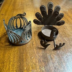 2 Metal tea light thanksgiving holders